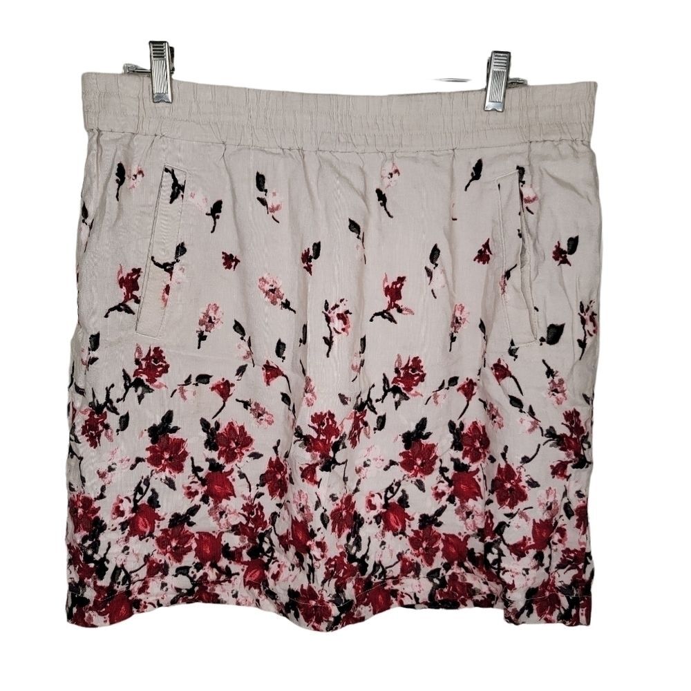 Ann Taylor LOFT linen blend floral mini skirt w/ pockets Large
